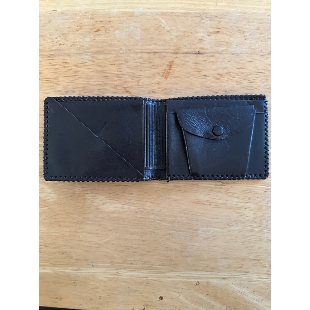 Vintage Dark Brown Croc Embossed Leather Wallet Whipstitch Western Bifold - Picture 2 of 3